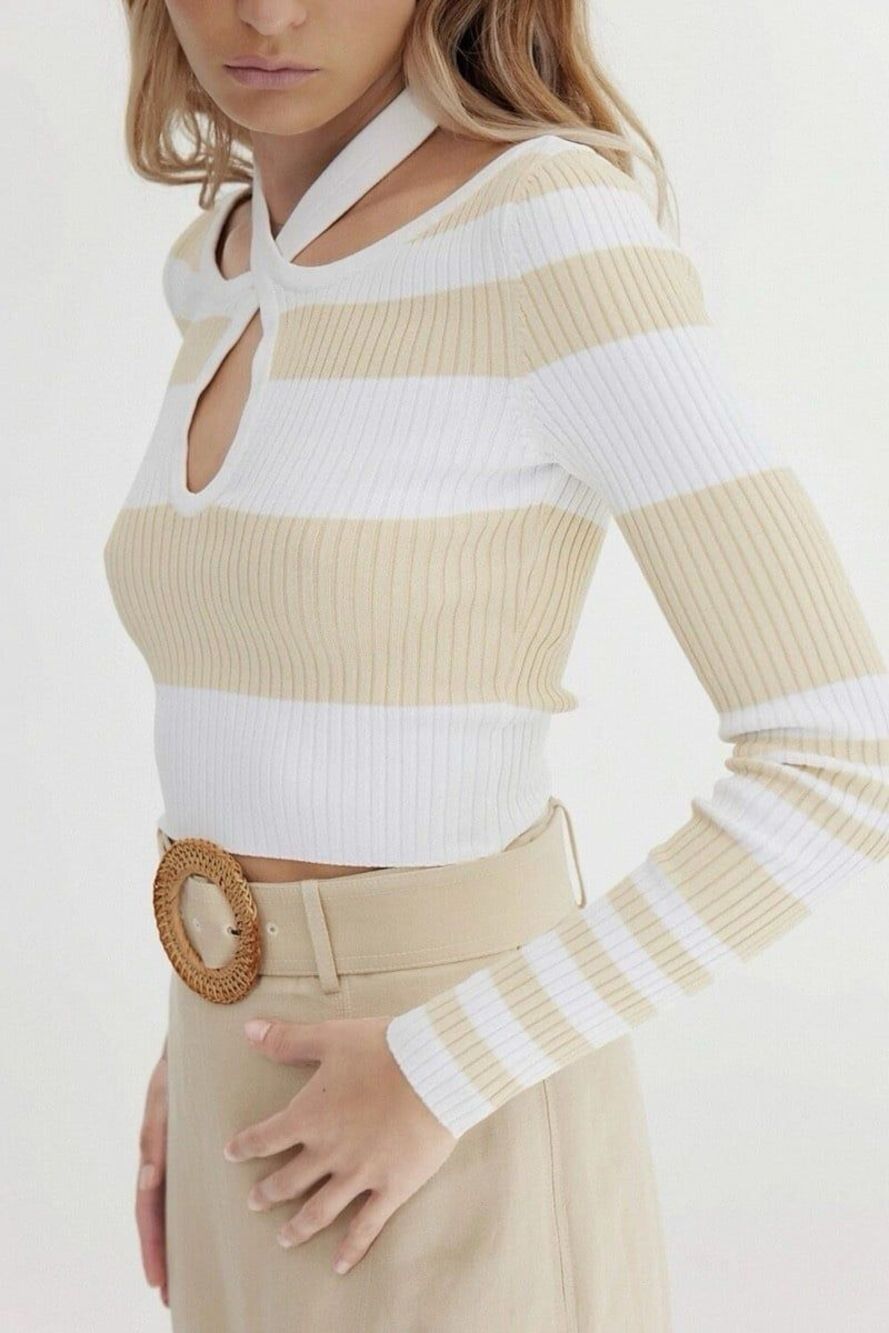 NWOT Significant Other Blair Almond Cream Stripes Knit Sweater Revolve Top 2